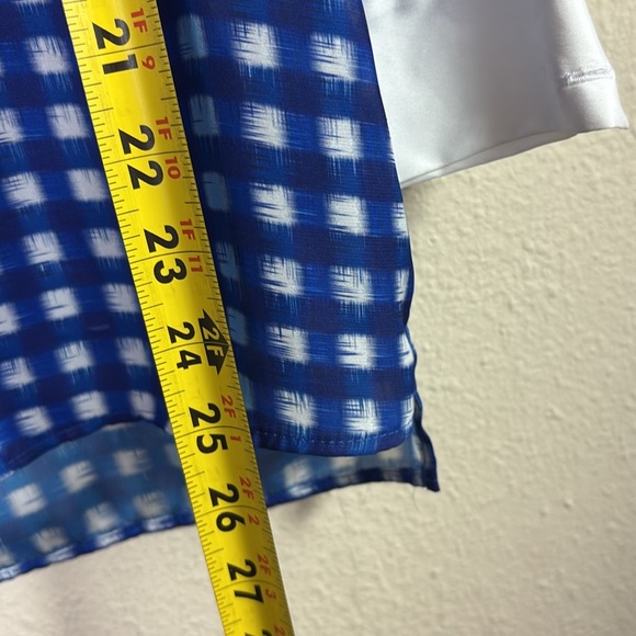 Zara Basic Blue White Checkered Plaid Pattern Button Down Satin Shirt size XS - Picture 8 of 12